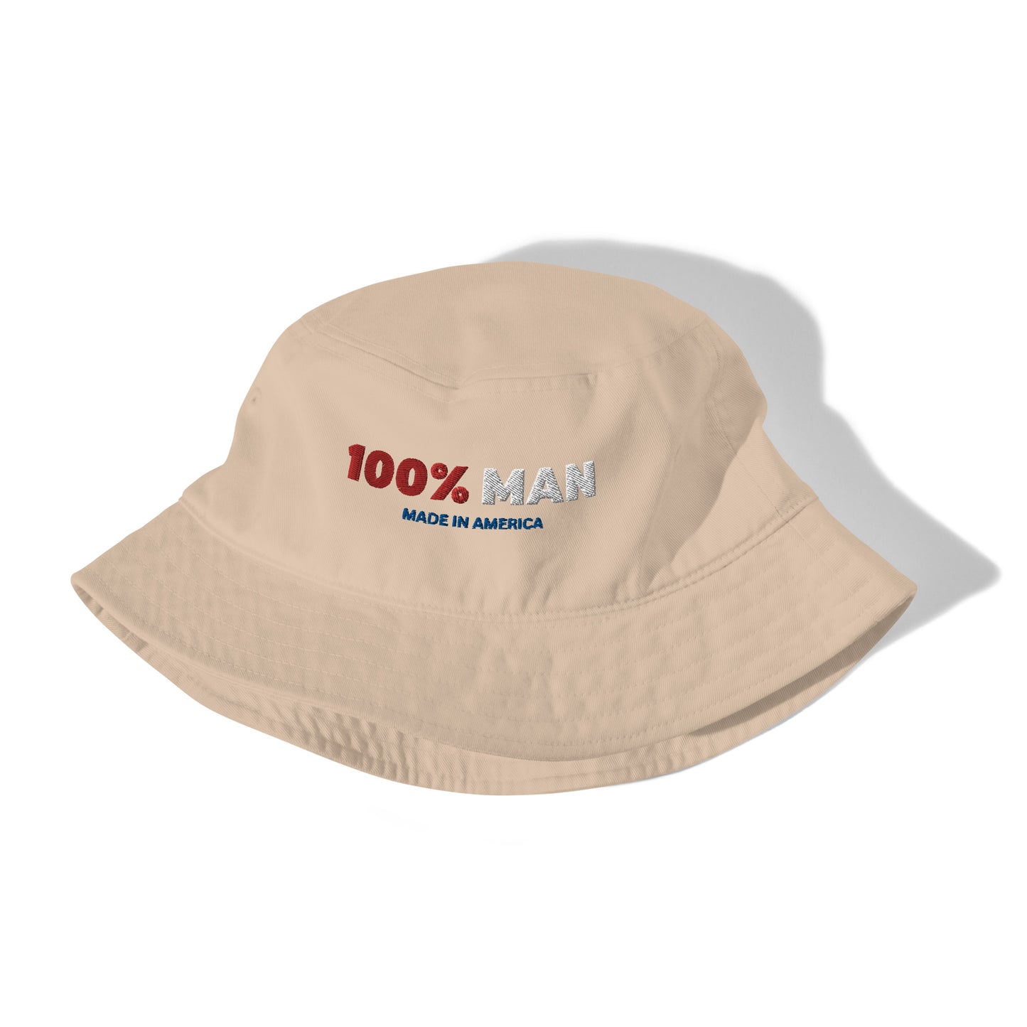 100% Man USA Organic Bucket Hat- Red, White & Blue Design