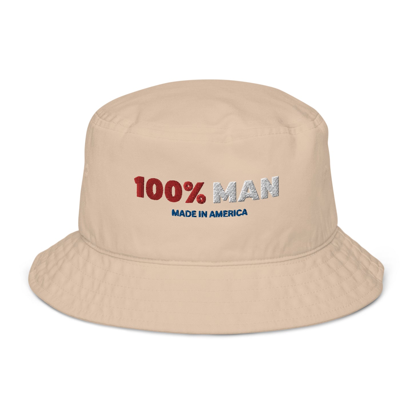 100% Man USA Organic Bucket Hat- Red, White & Blue Design
