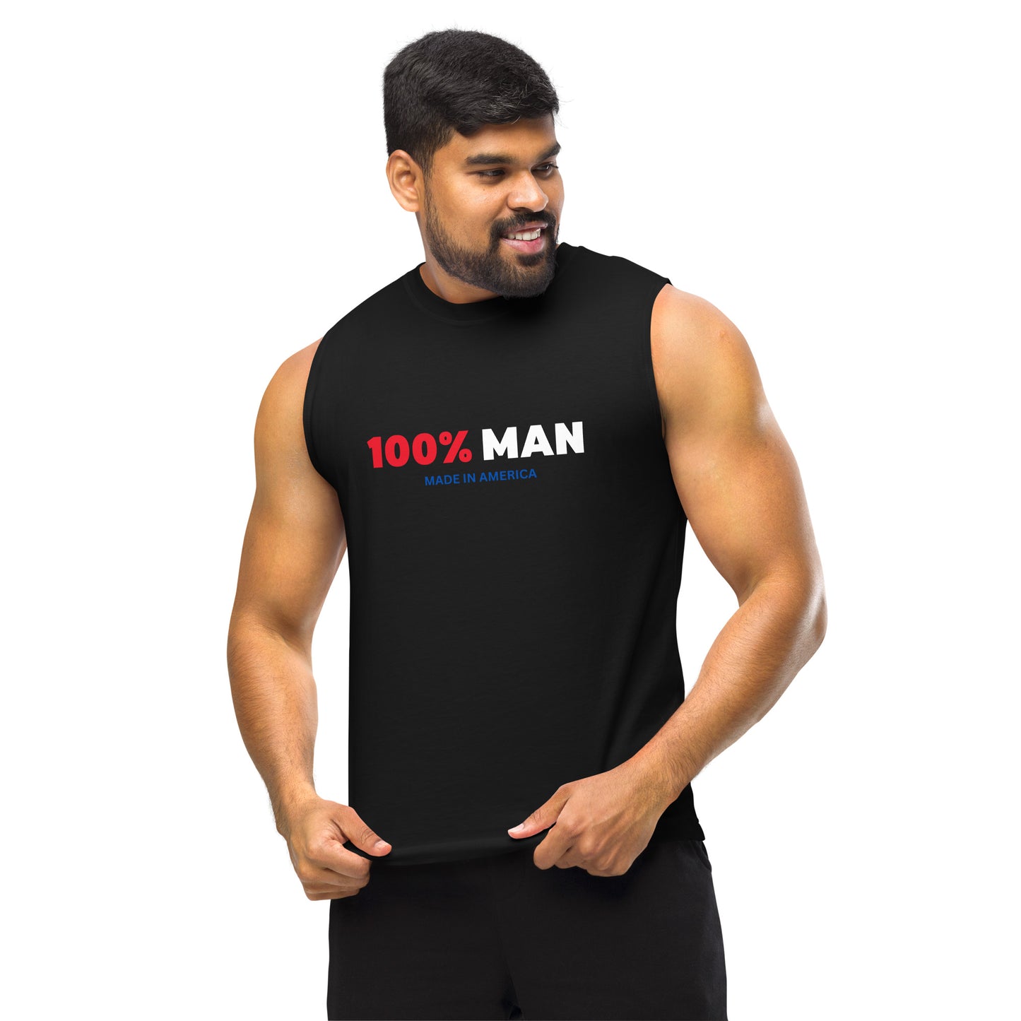 100% Man USA Muscle Shirt- Red, White & Blue Design