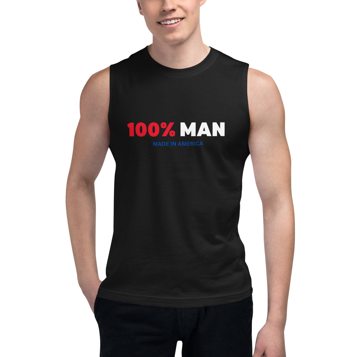 100% Man USA Muscle Shirt- Red, White & Blue Design