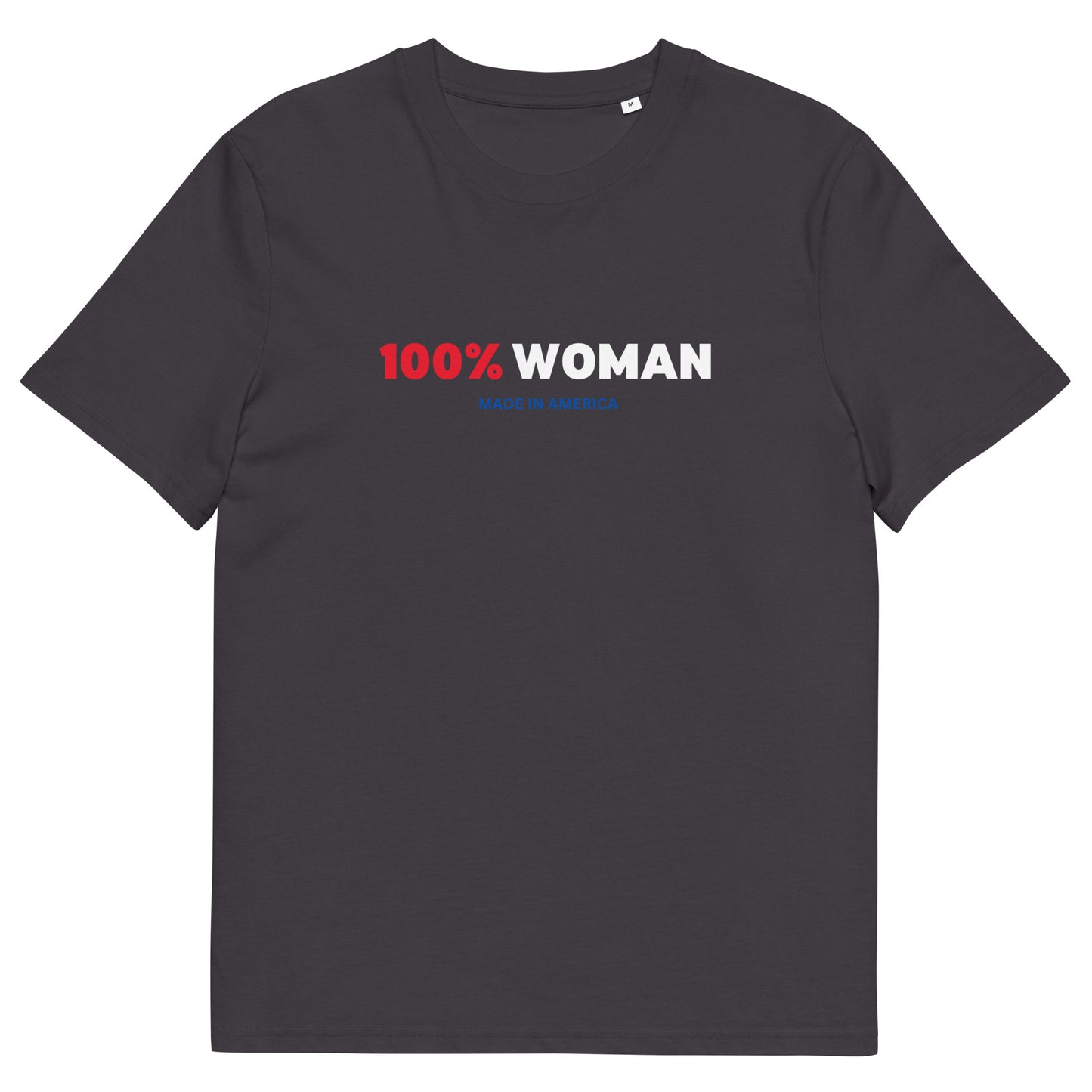 100% Woman USA Organic T-Shirt- Red, White & Blue Design