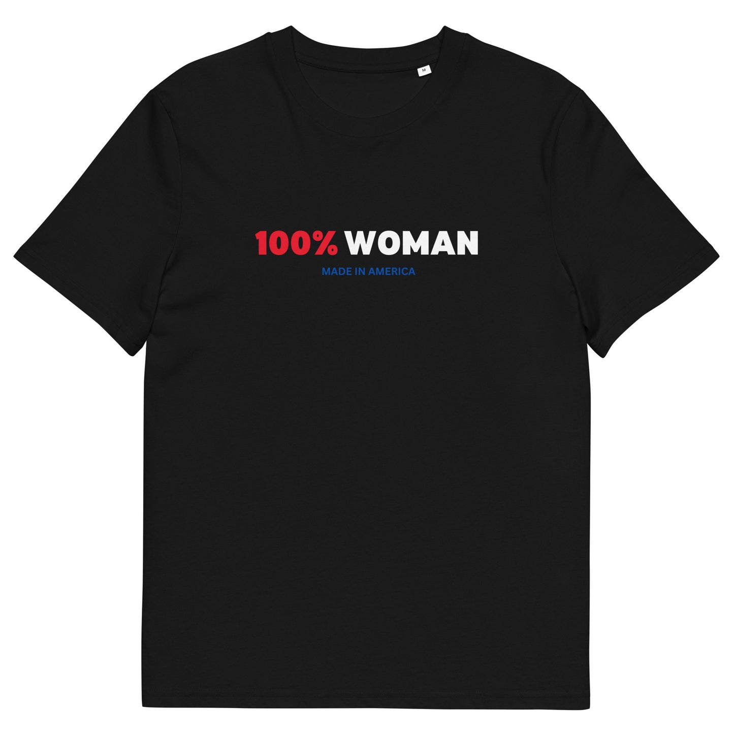 100% Woman USA Organic T-Shirt- Red, White & Blue Design