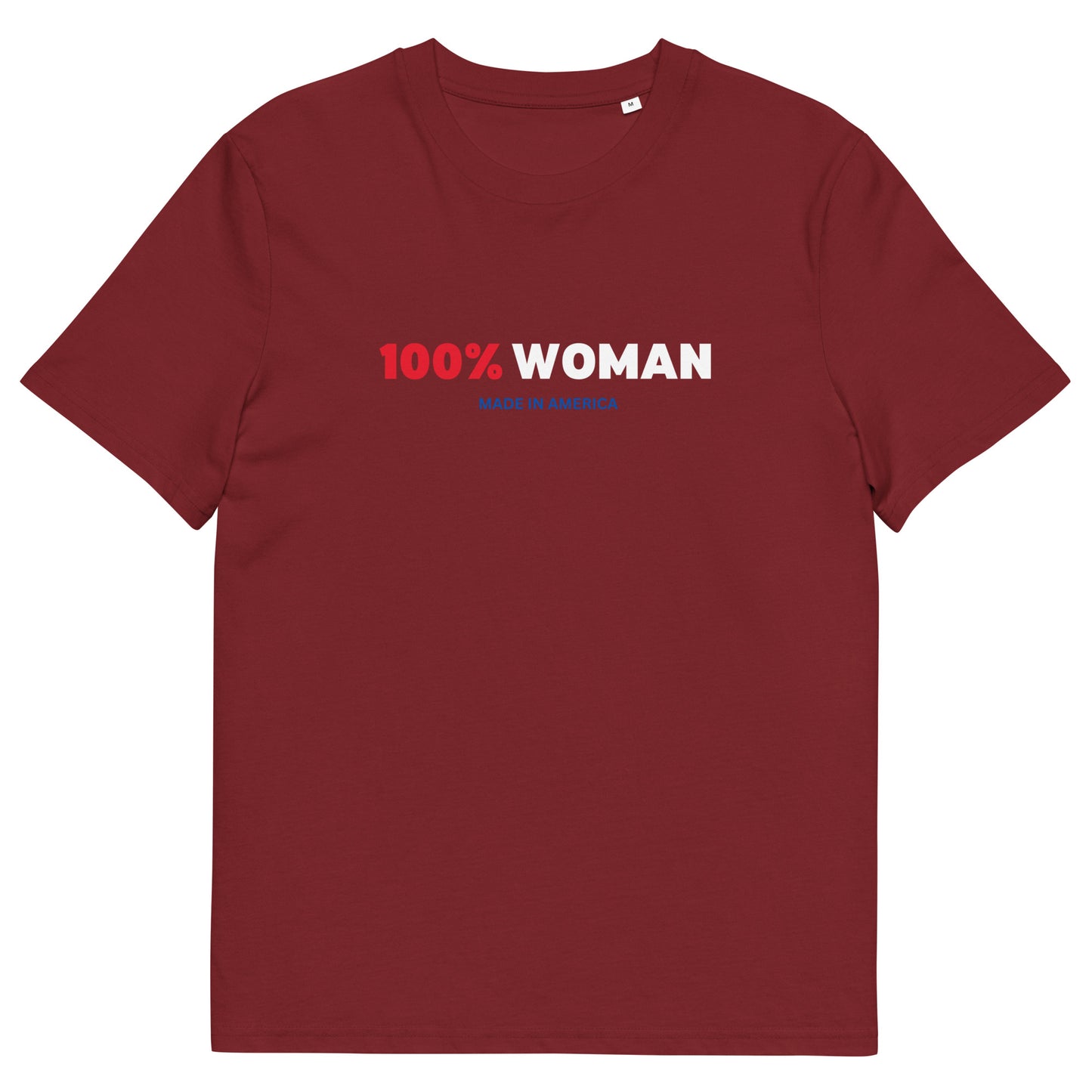 100% Woman USA Organic T-Shirt- Red, White & Blue Design