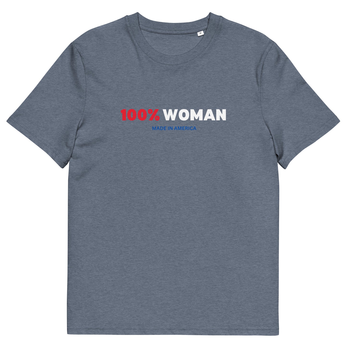 100% Woman USA Organic T-Shirt- Red, White & Blue Design