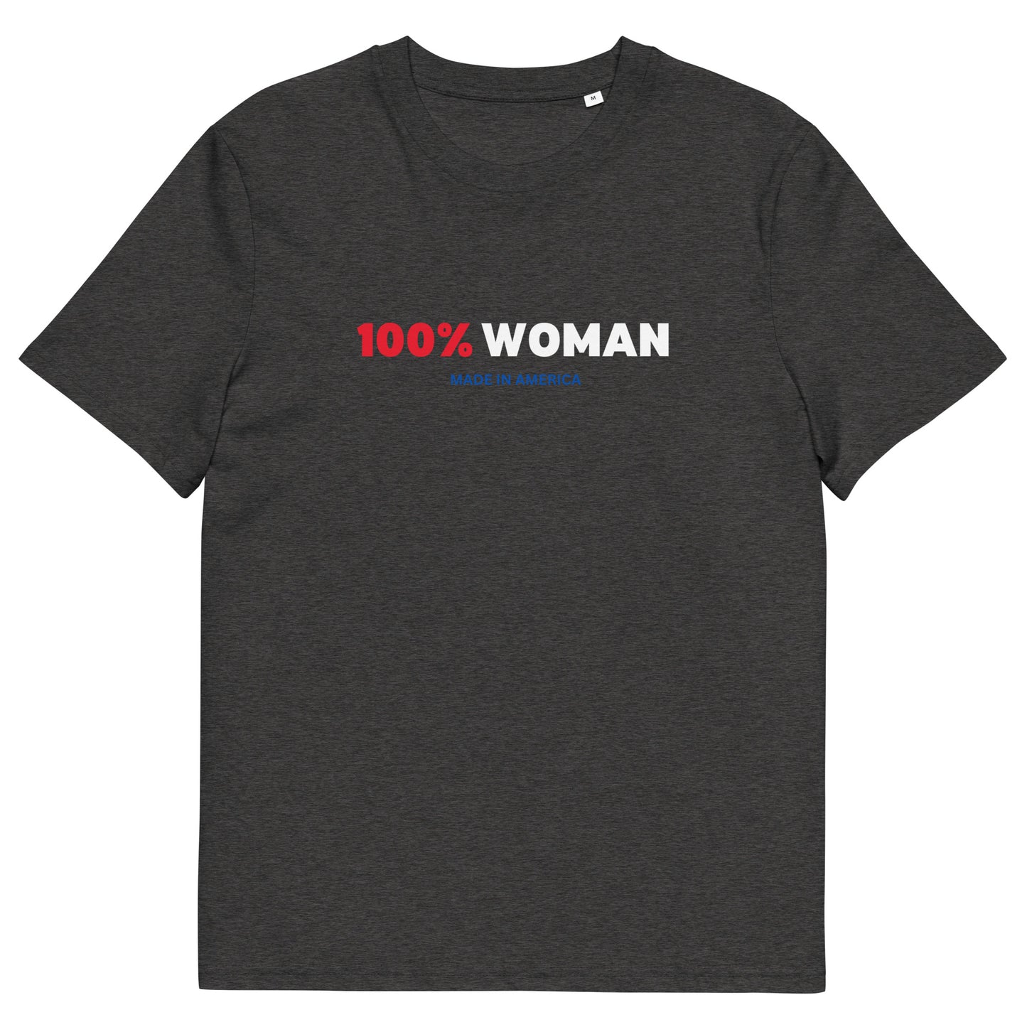 100% Woman USA Organic T-Shirt- Red, White & Blue Design