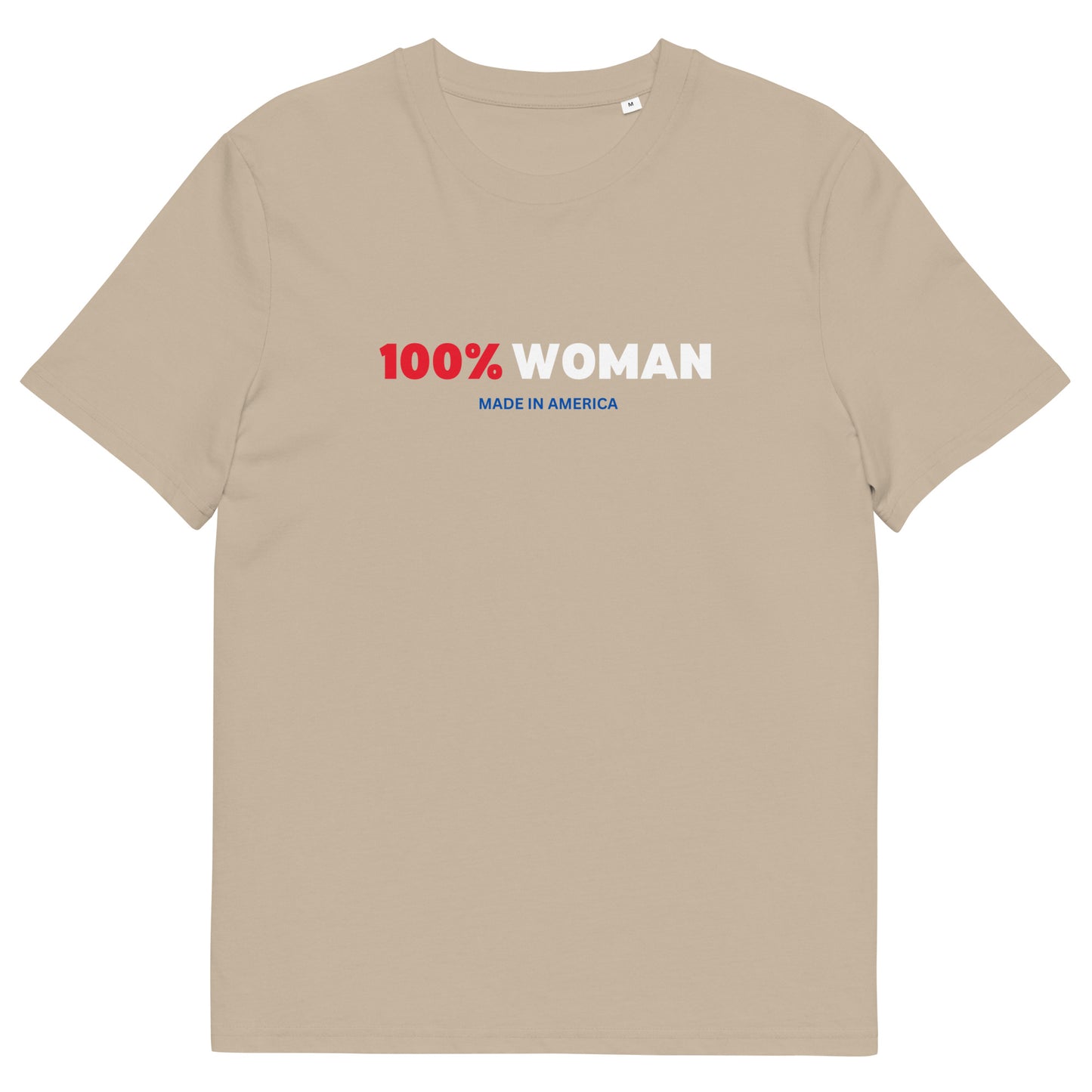 100% Woman USA Organic T-Shirt- Red, White & Blue Design