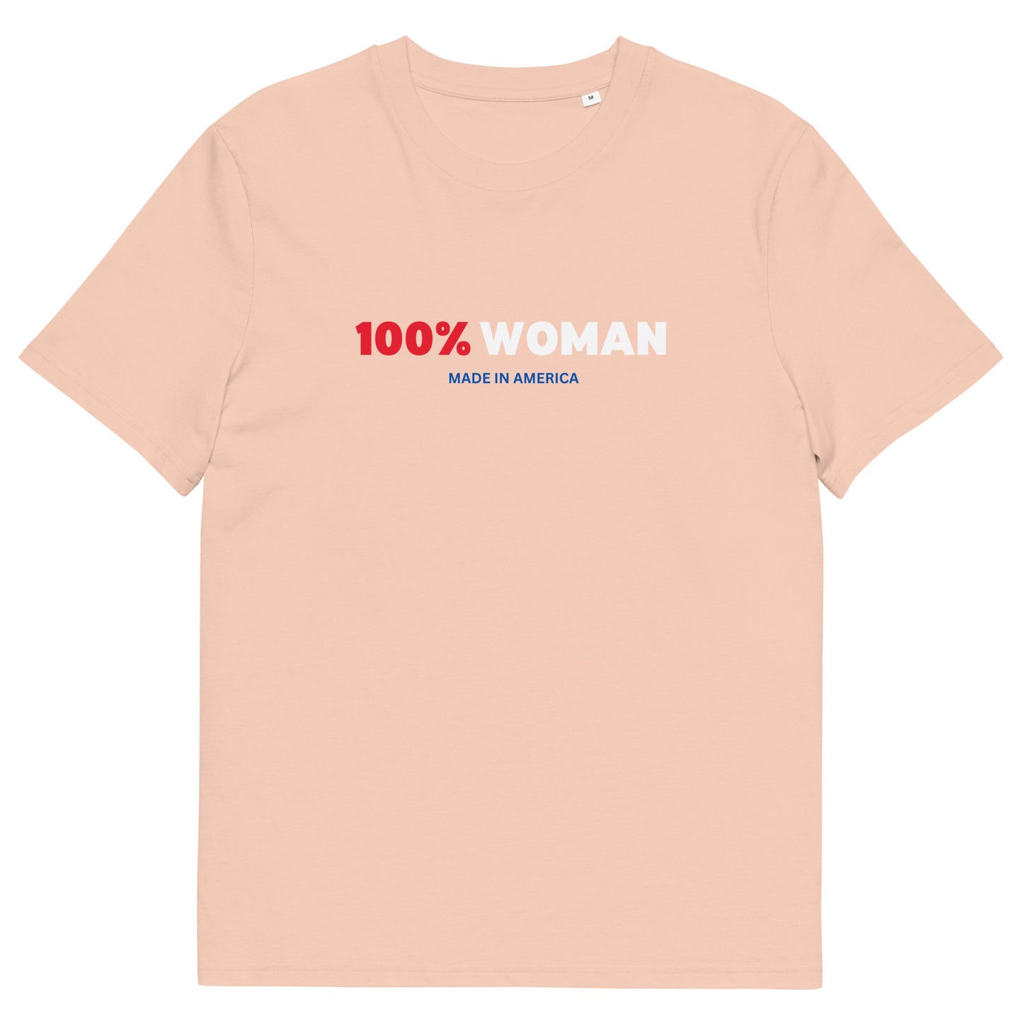 100% Woman USA Organic T-Shirt- Red, White & Blue Design