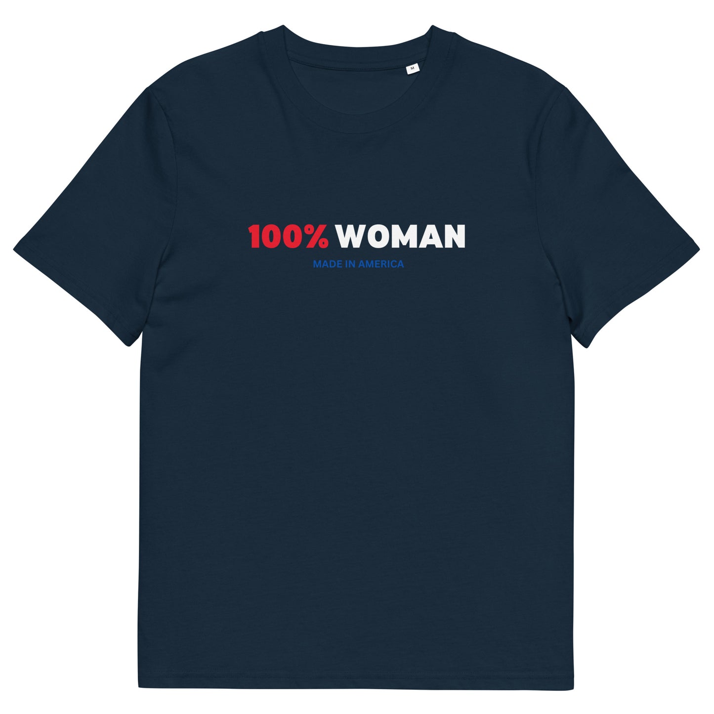 100% Woman USA Organic T-Shirt- Red, White & Blue Design