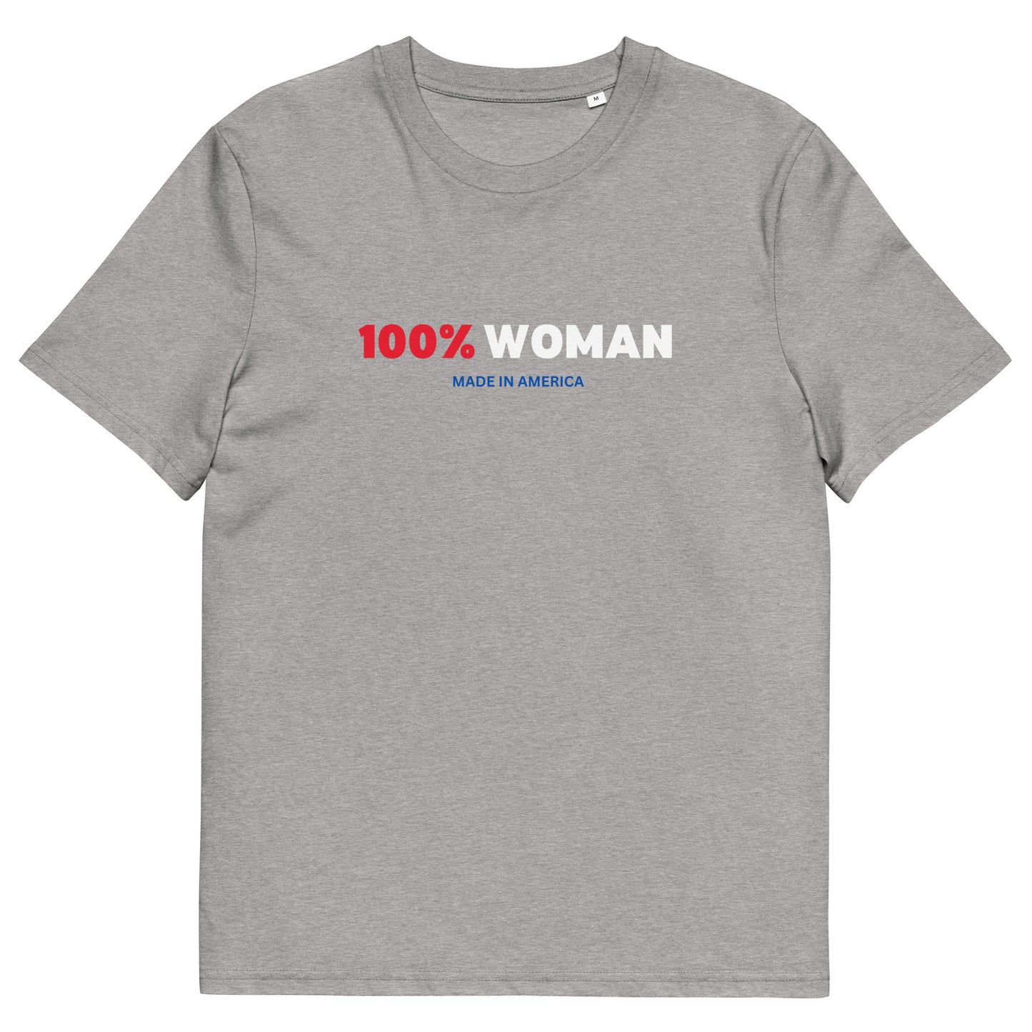 100% Woman USA Organic T-Shirt- Red, White & Blue Design