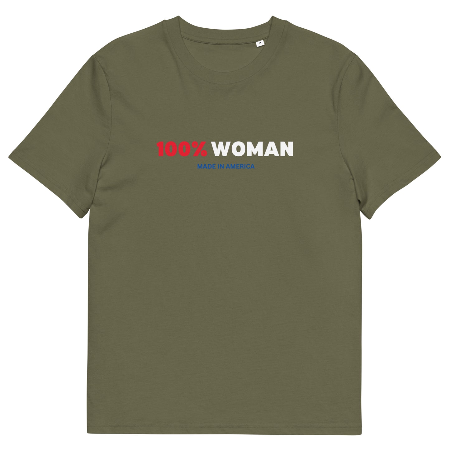 100% Woman USA Organic T-Shirt- Red, White & Blue Design