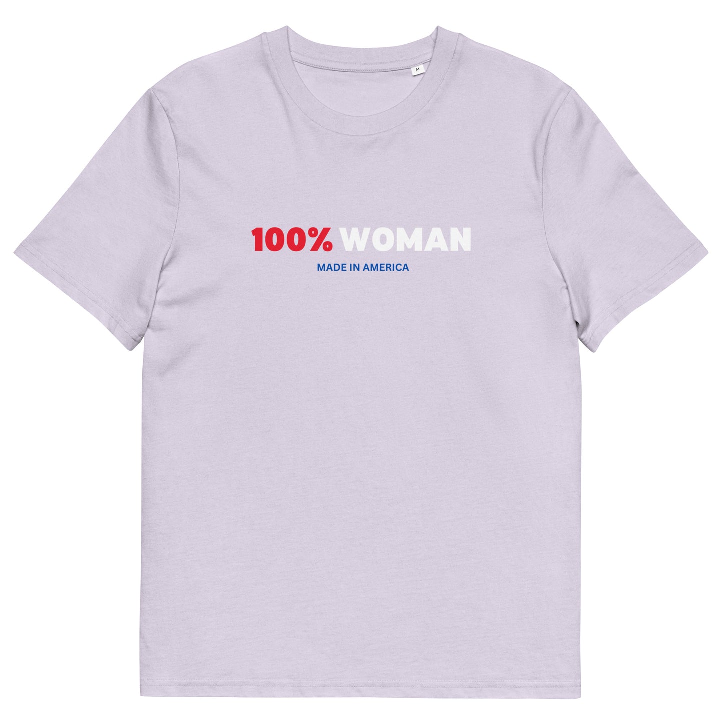 100% Woman USA Organic T-Shirt- Red, White & Blue Design