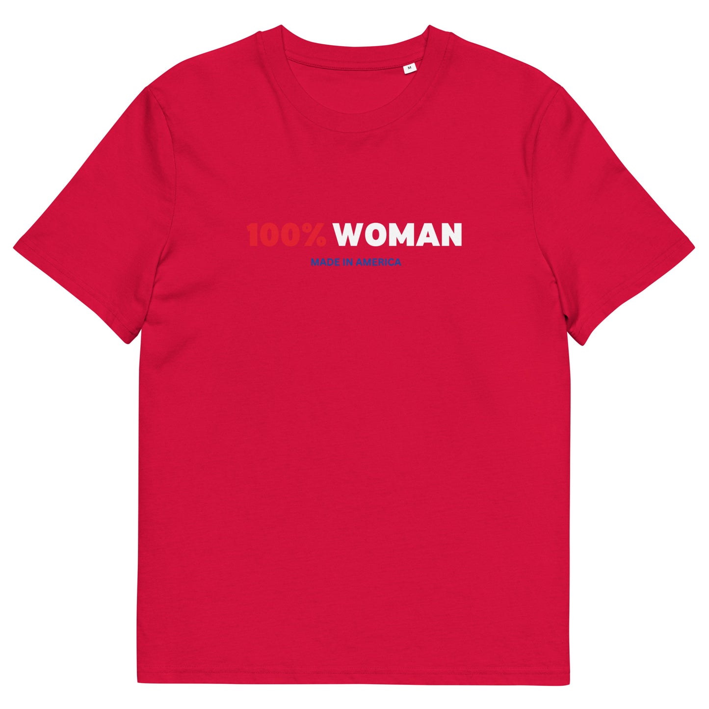 100% Woman USA Organic T-Shirt- Red, White & Blue Design