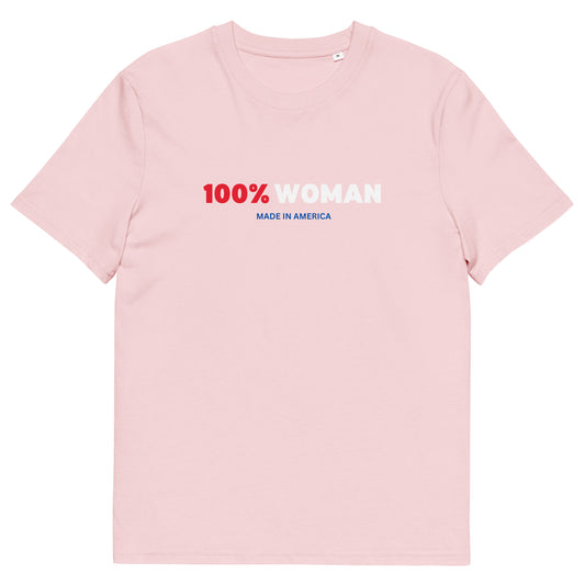 100% Woman USA  Organic T-Shirt- Red, White & Blue Design